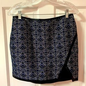Express Blue, Silver, and Black Miniskirt with Leather Detailing